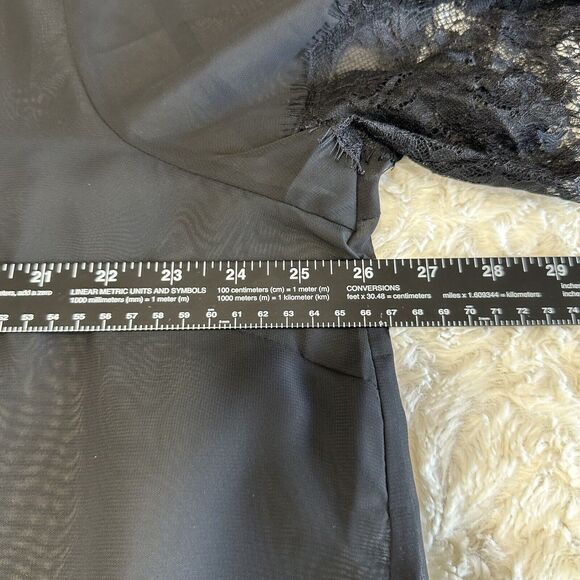 Ali & Kris Womens Size 3X Super Sheer Lace Trim Blouse Strappy Criss Cross - Picture 8 of 10